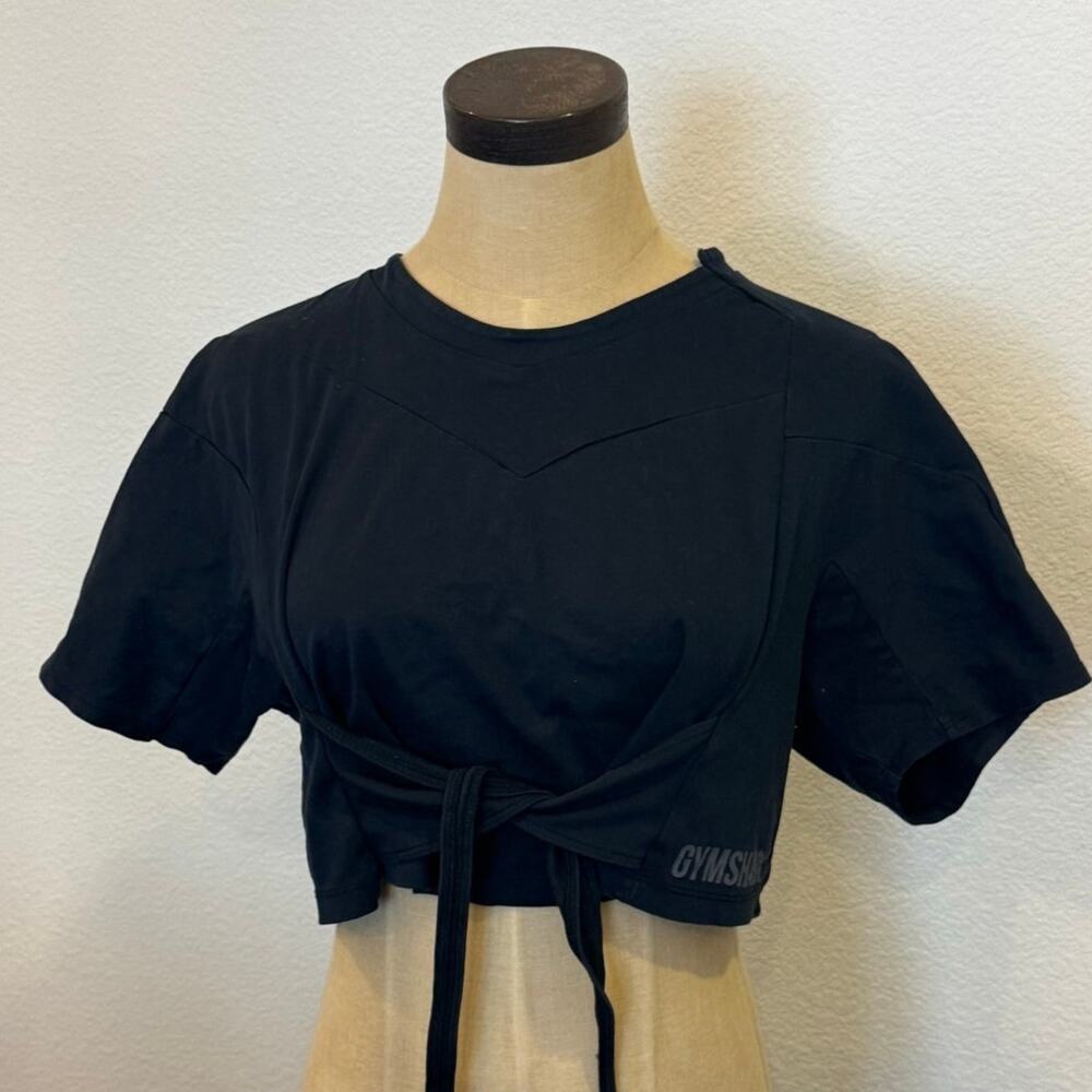 GYMSHARK Black Tie Front Workout Athleisure Cropped Tee T-Shirt Top Shirt M